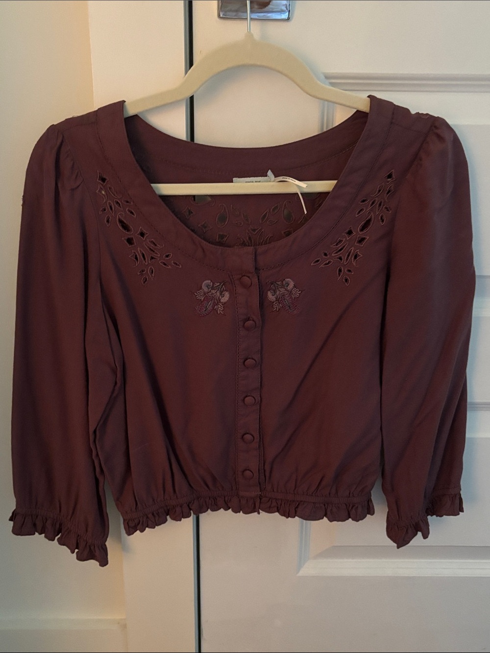 Kimchi Blue Mauve Embroidered Button-Front Blouse